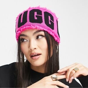 UGG Pink and Black Logo Beanie